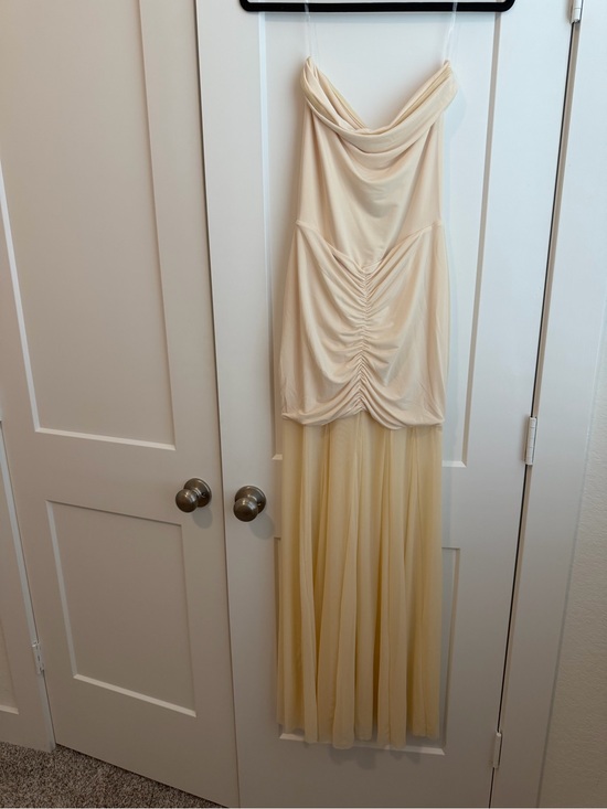 Meshki Dresses & Skirts - Meshki Cream Strapless Maxi Dress with Ruched Bodice